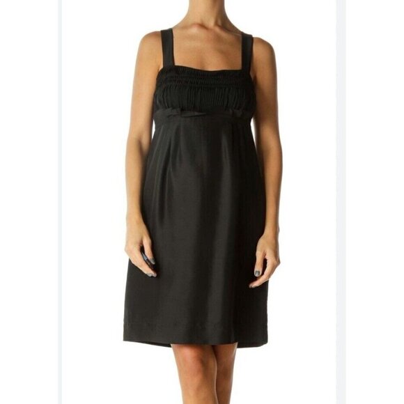 Diane von Furstenburg DVF Celardo Tank Dress Black 100% Silk Sz 2 Satin Pleated - Picture 1 of 12